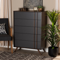 Baxton Studio LV15COD15230-Columbia/Dark Grey-5DW-Chest Naoki Modern and Contemporary Two-Tone Grey and Walnut Finished Wood 5-Drawer Bedroom Chest